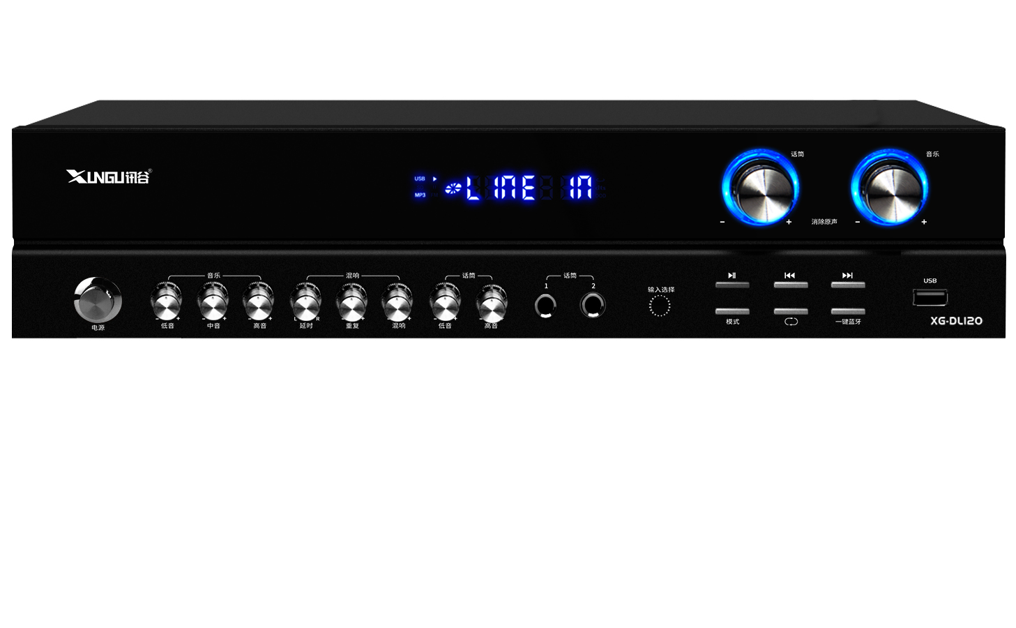 Bluetooth Karaoke Power Amplifier 120W×2, 3 Mic Inputs, Aluminum Panel